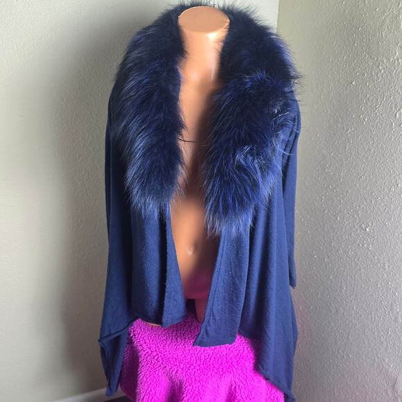 Alice + Olivia Izzy Cascade Open Front Cardigan Dyed Silver Fox Fur Collar, XS - Picture 6 of 11